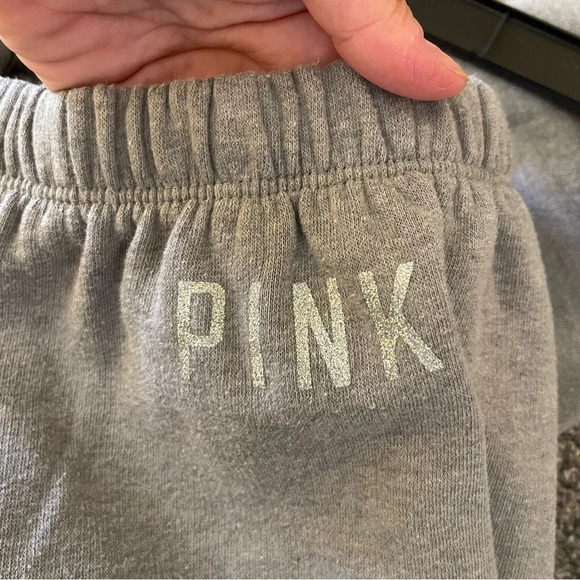 Women’s Victoria’s Secret PINK gray w/ silver PINK logo jogger sweatpants Small - Picture 3 of 5